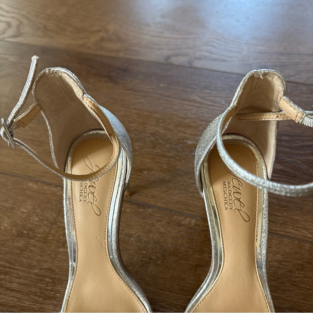 Badgley Mischka Silver Ankle Strap Heels - Picture 2 of 6